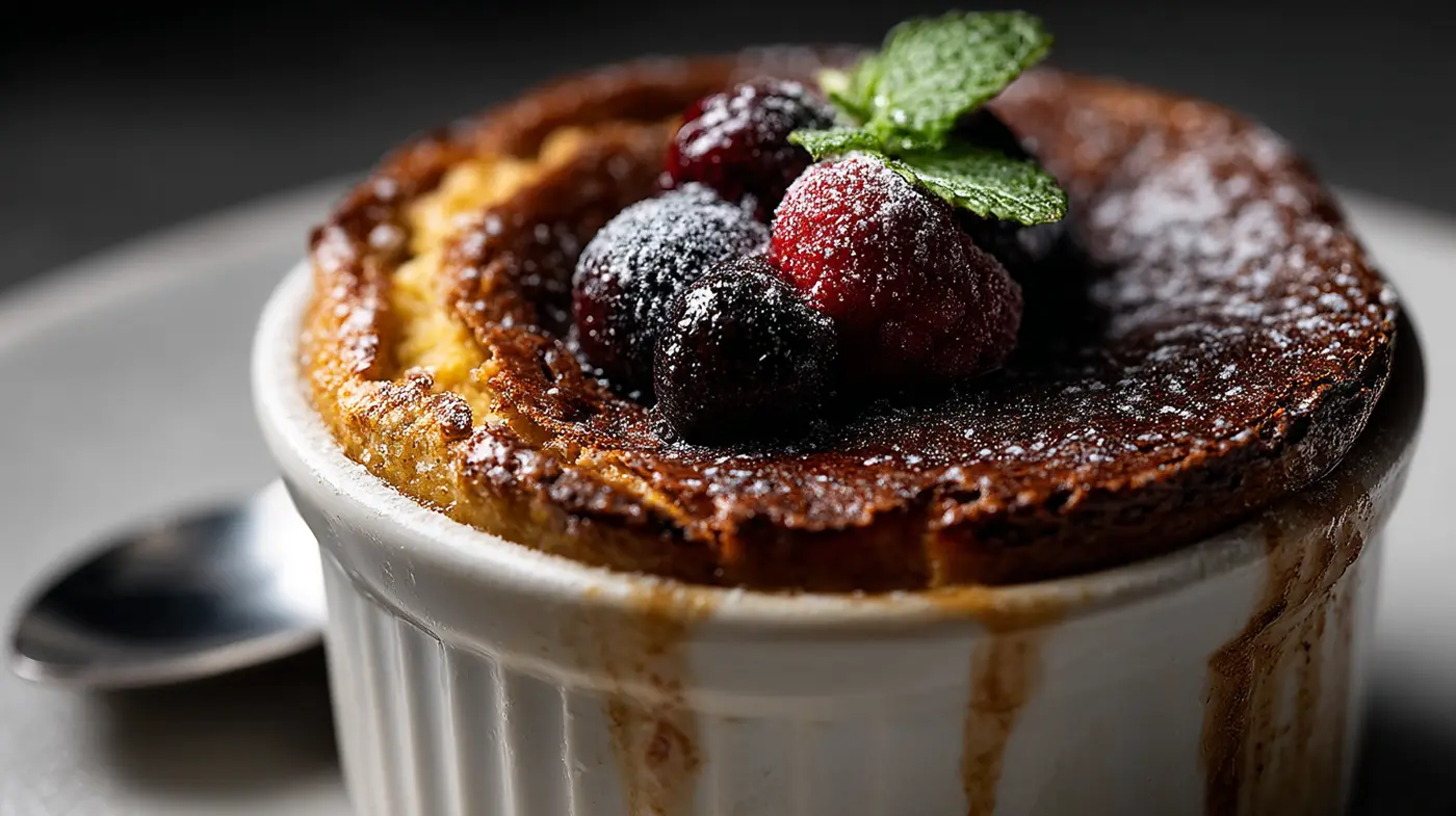 Almond Ricotta Soufflé with Lemon Berry Spoon-Over