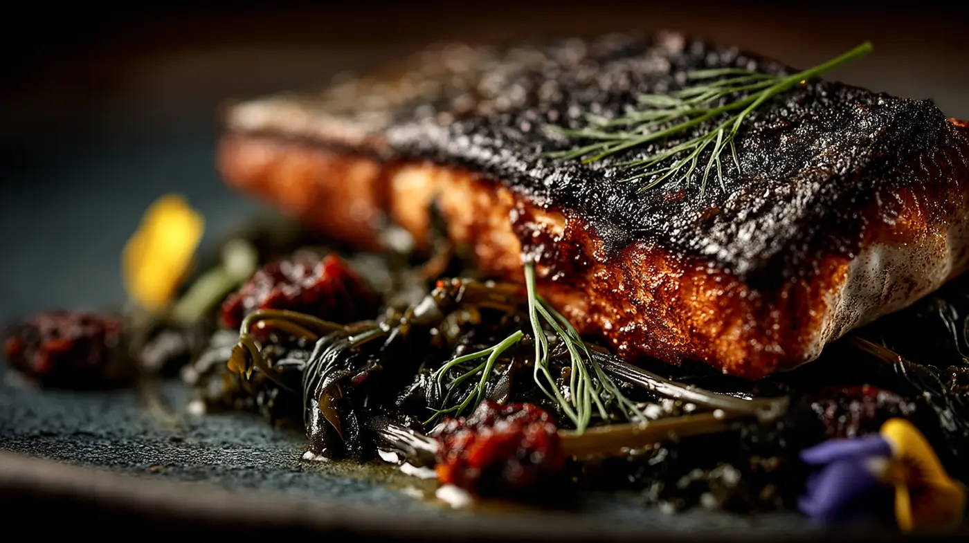 Arctic Char with Cloudberry Sauce and Sea Vegetables