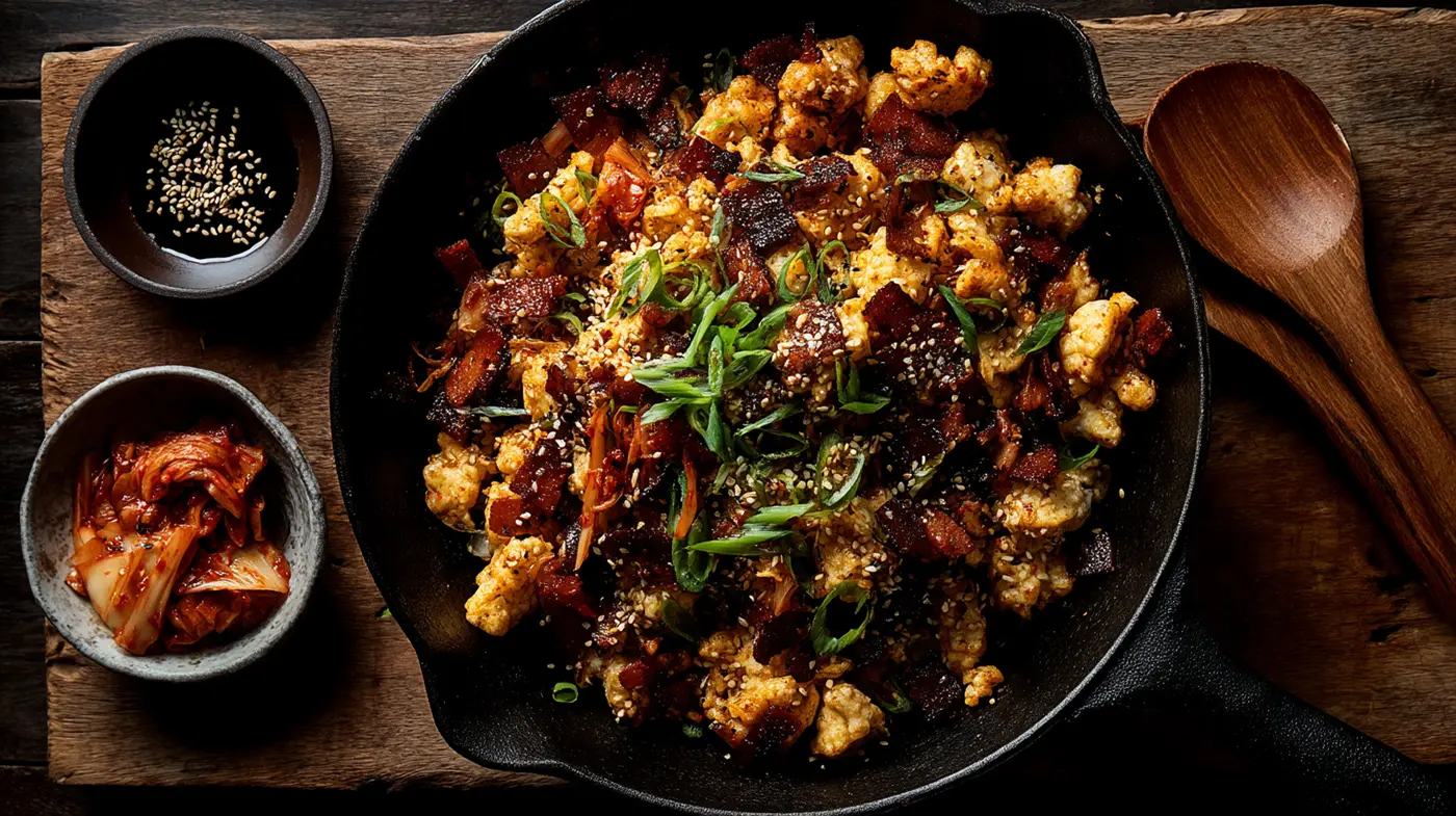 Bacon and Kimchi Cauliflower Spaetzle