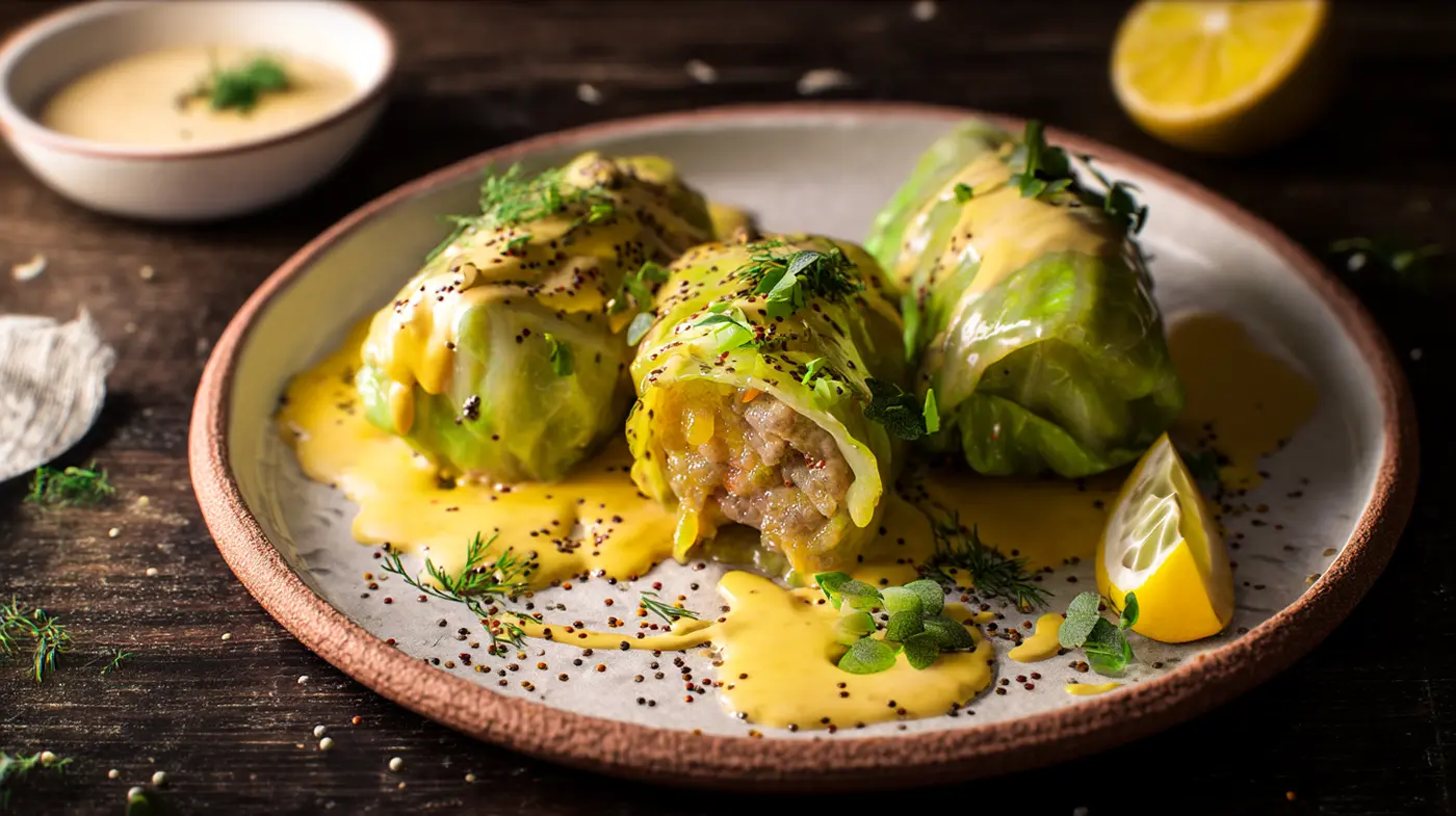Bavarian Cabbage Rolls with Mustard Cream