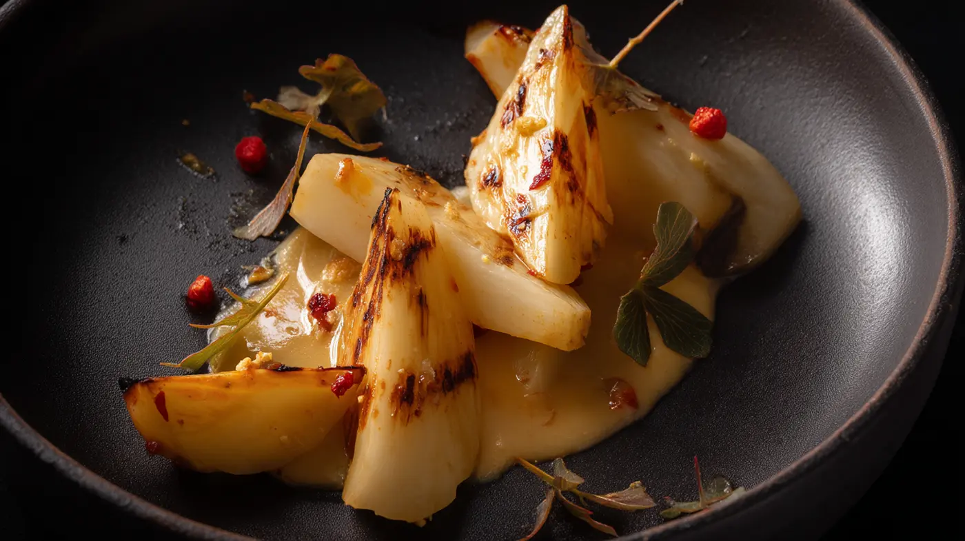 Brown Butter & Sambal Emulsion over Roasted Celeriac