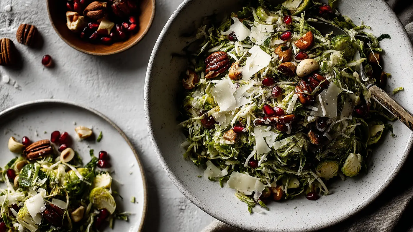 Shaved Brussels Sprout Salad with Hazelnuts & Pomegranate