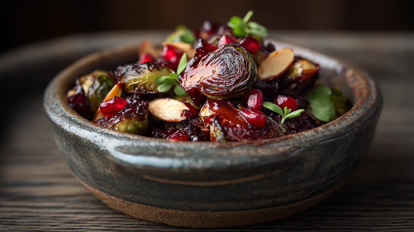 Brussels Sprouts with Pomegranate-Almond Glaze