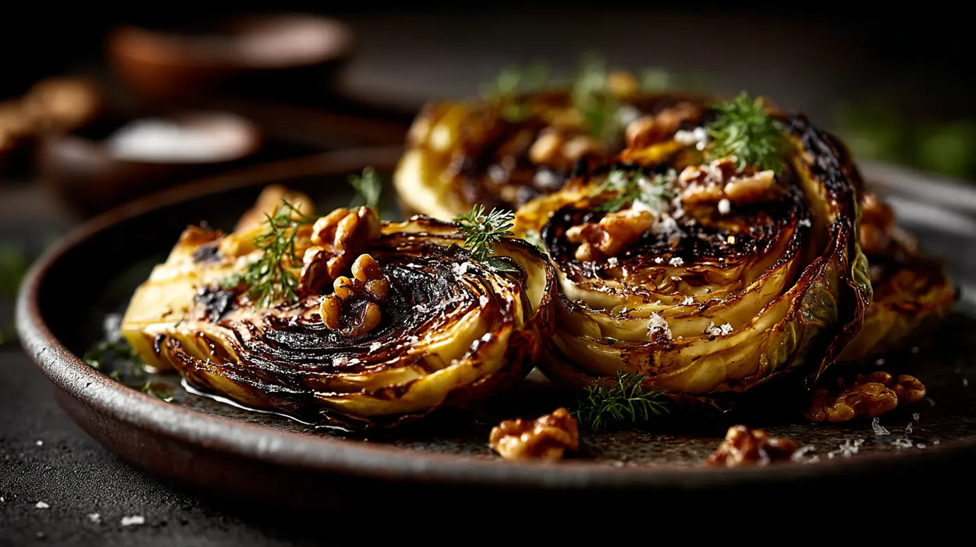 Charred Cabbage Wedges with Anchovy Butter & Walnuts