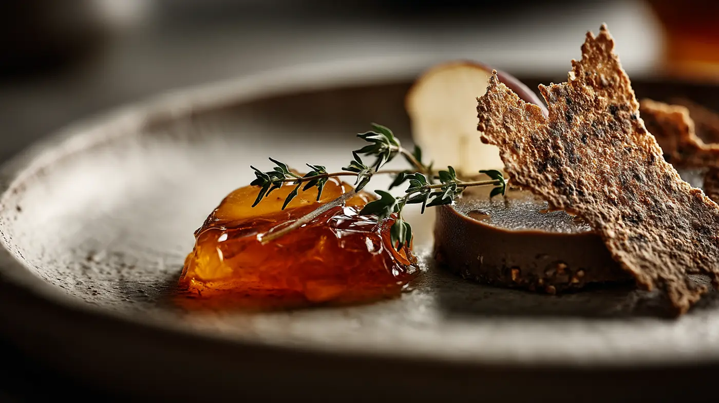 Chicken Liver Mousse with Apple Gelée on Almond Crisps