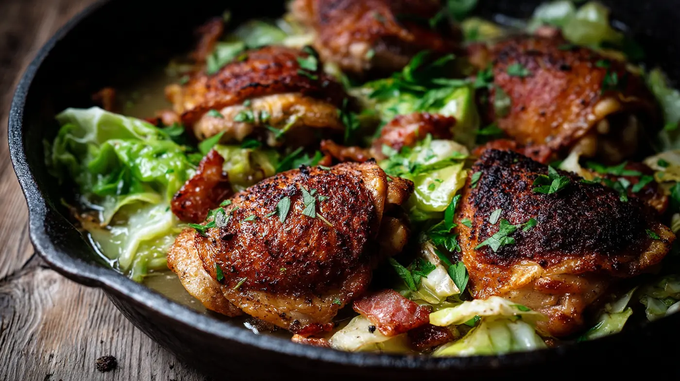 Chicken Thighs with Bacon and Cabbage Skillet