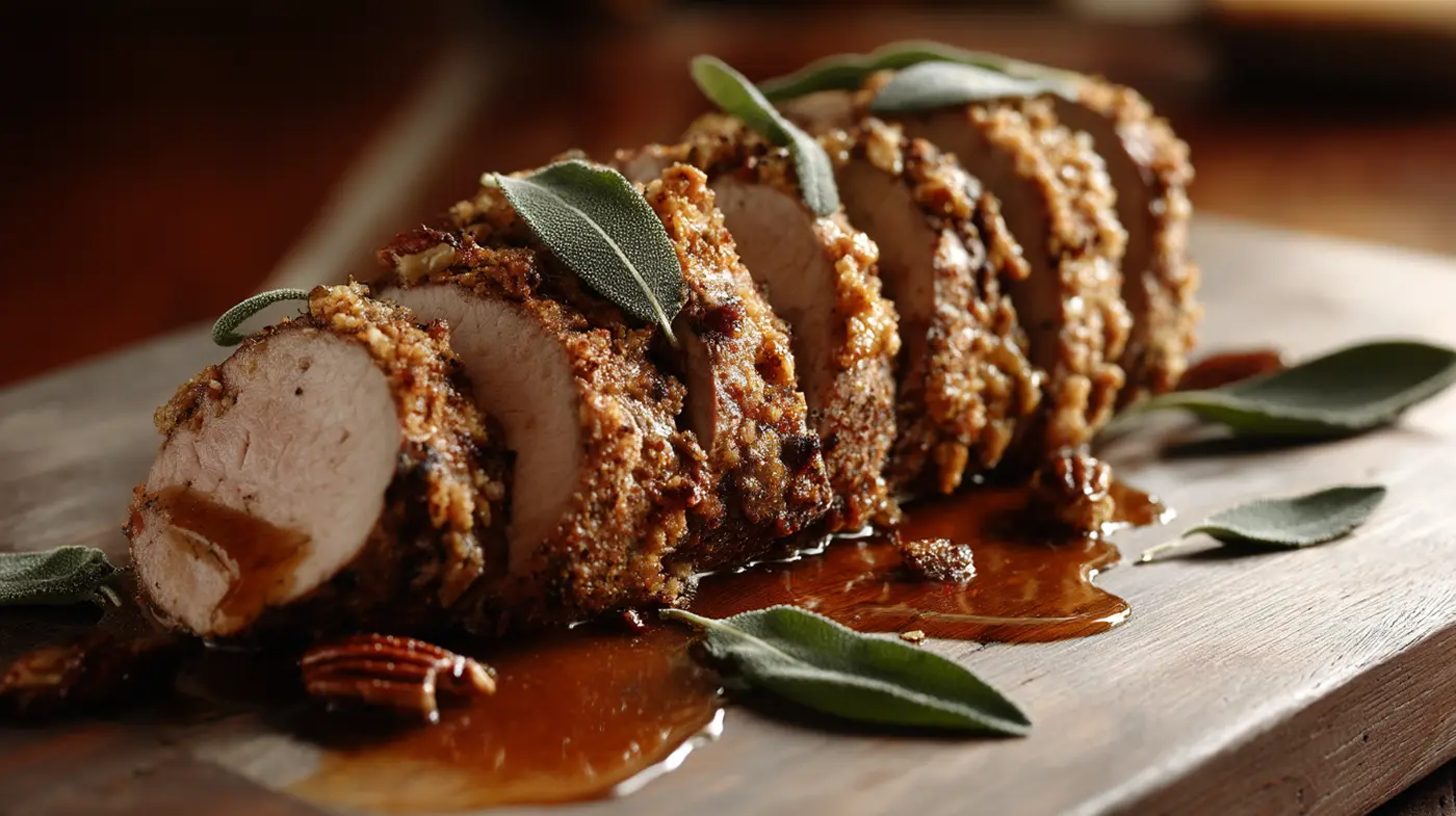 Cider-Sage Pork with Toasted Pecan Crust