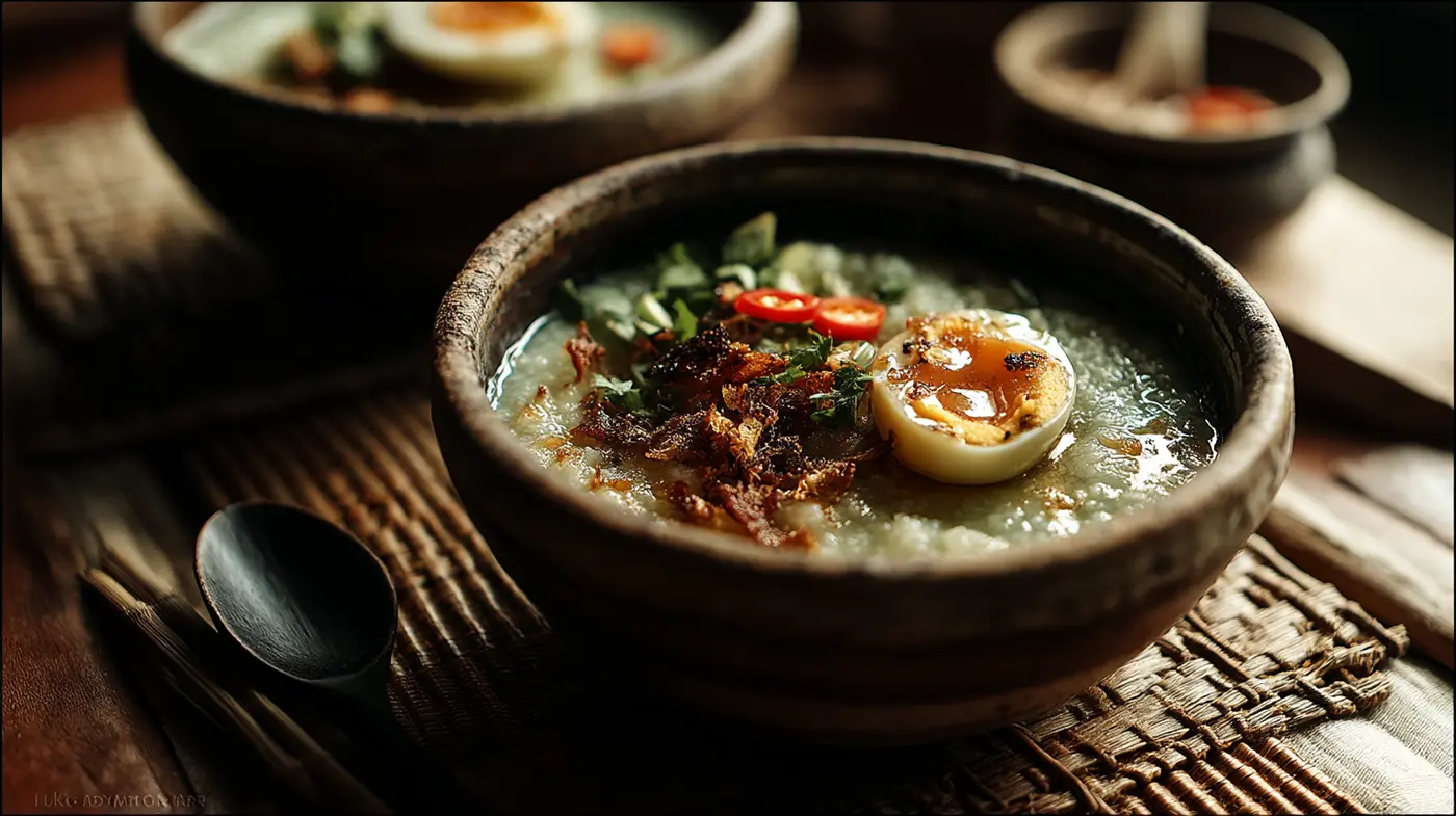 Coconut-Ginger "Lugaw" with Sayote and Crispy Garlic