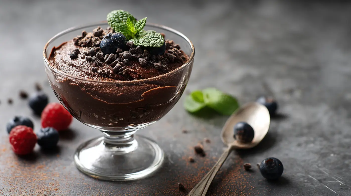 Dark-Chocolate Avocado Mousse with Espresso Salt & Cacao Crunch