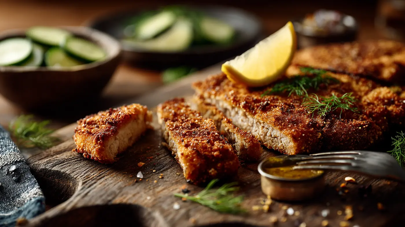 German Pork Schnitzel with Cucumber Salad