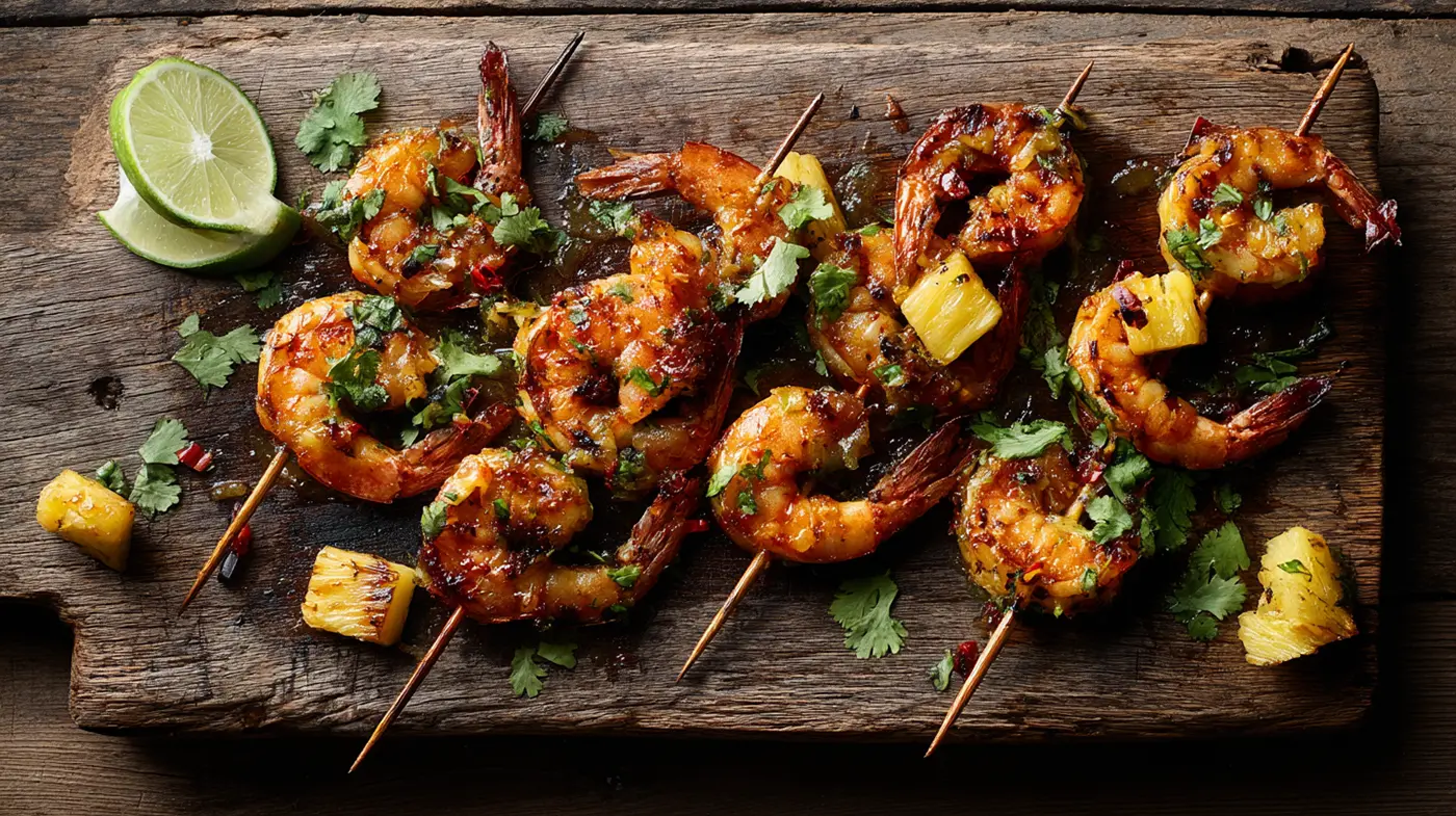 Grilled Pineapple Chili Shrimp Skewers