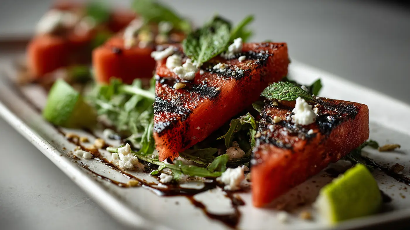 Grilled Watermelon & Feta Salad with Balsamic Reduction