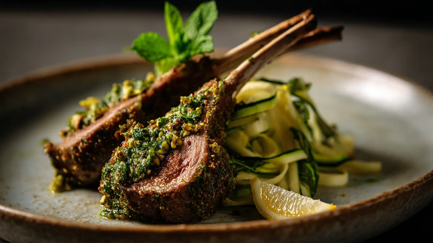 Herb-Crusted Lamb Chops with Mint-Pistachio Gremolata