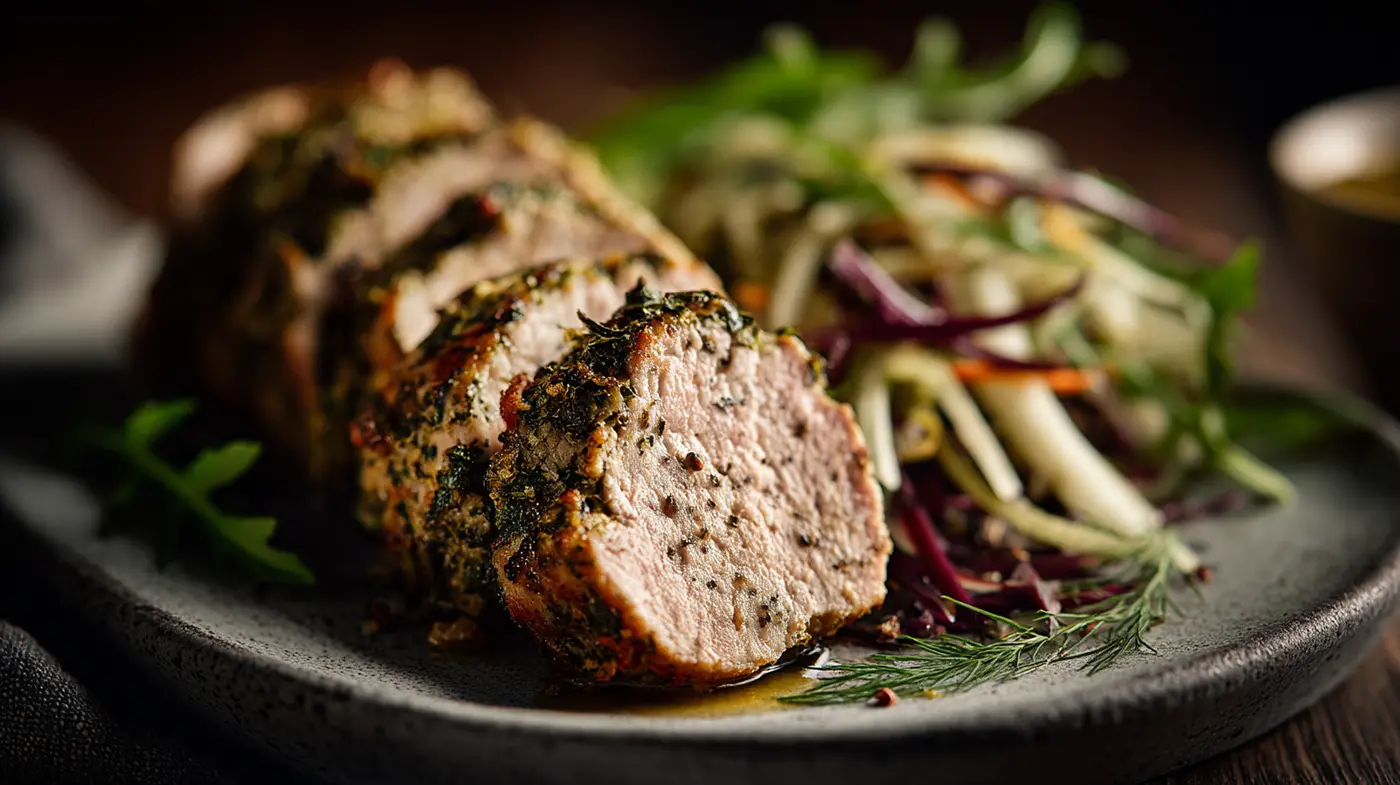Herb-Crusted Pork Medallions with Apple-Fennel Slaw