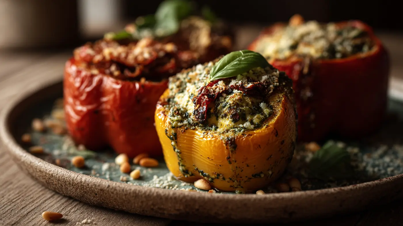 Italian Stuffed Bell Peppers with Walnut "Ricotta" and Pesto