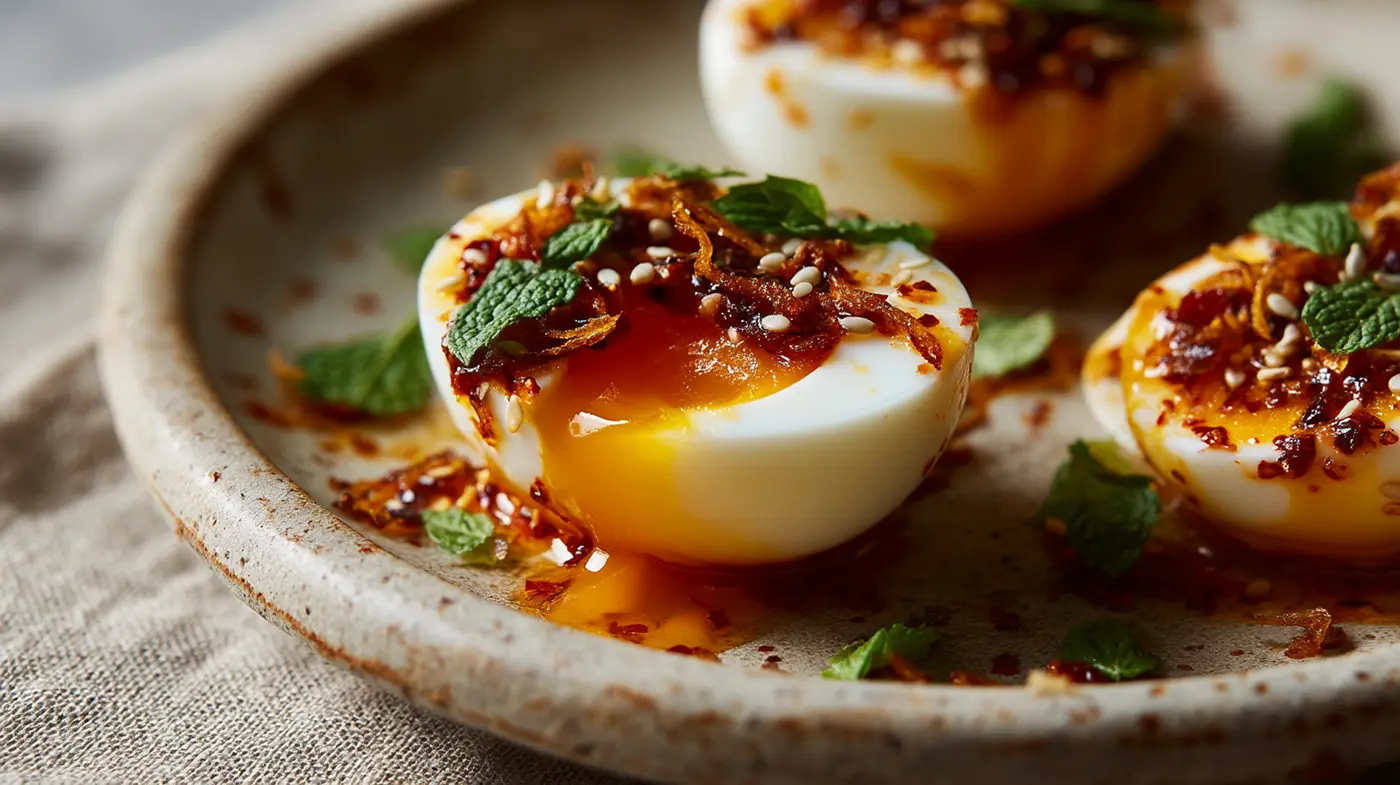 Jammy Eggs with Sambal Yogurt