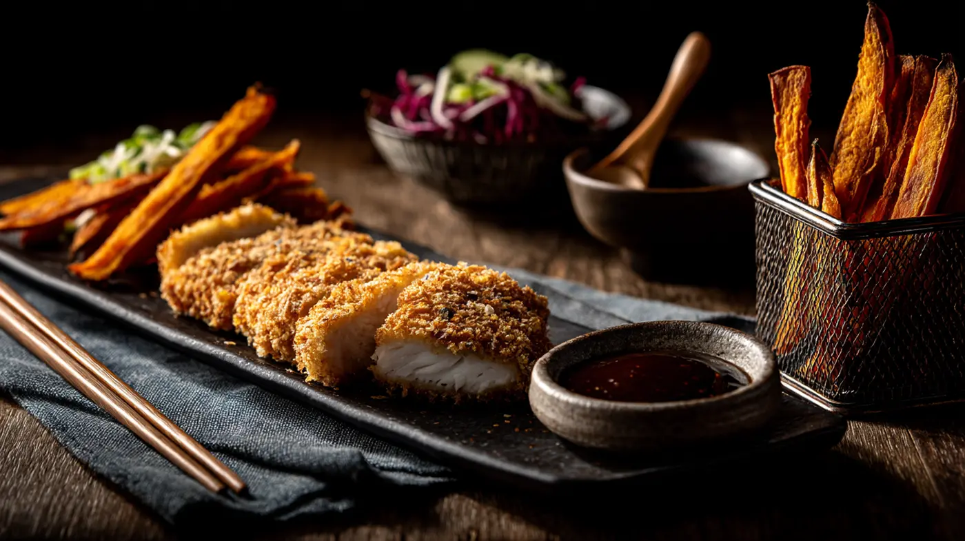 Katsu Whitefish with Spiced Sweet Potato Fries