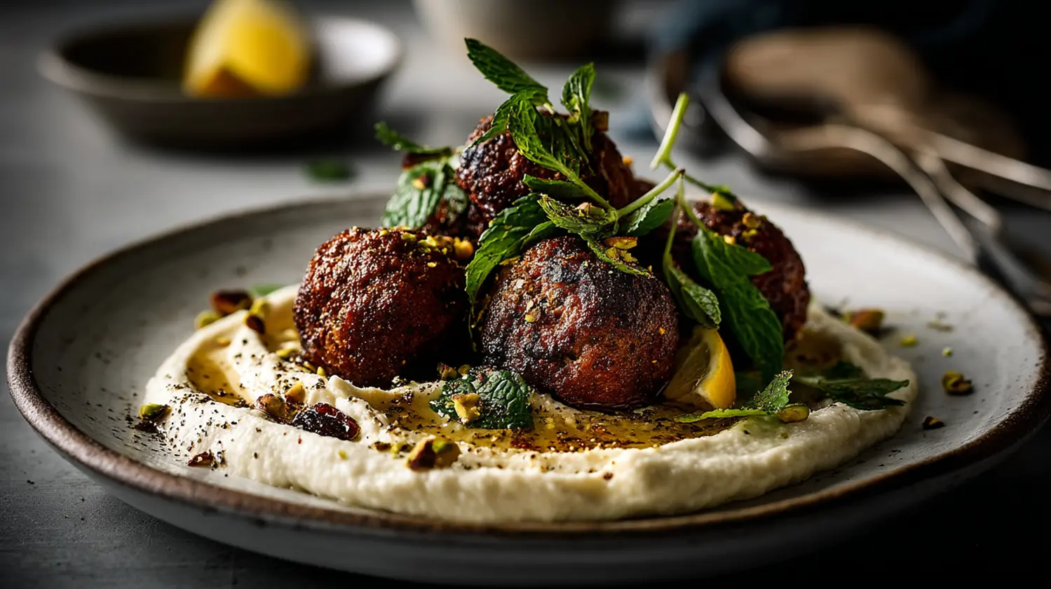 Lamb & Date Meatballs with Labneh & Pistachio