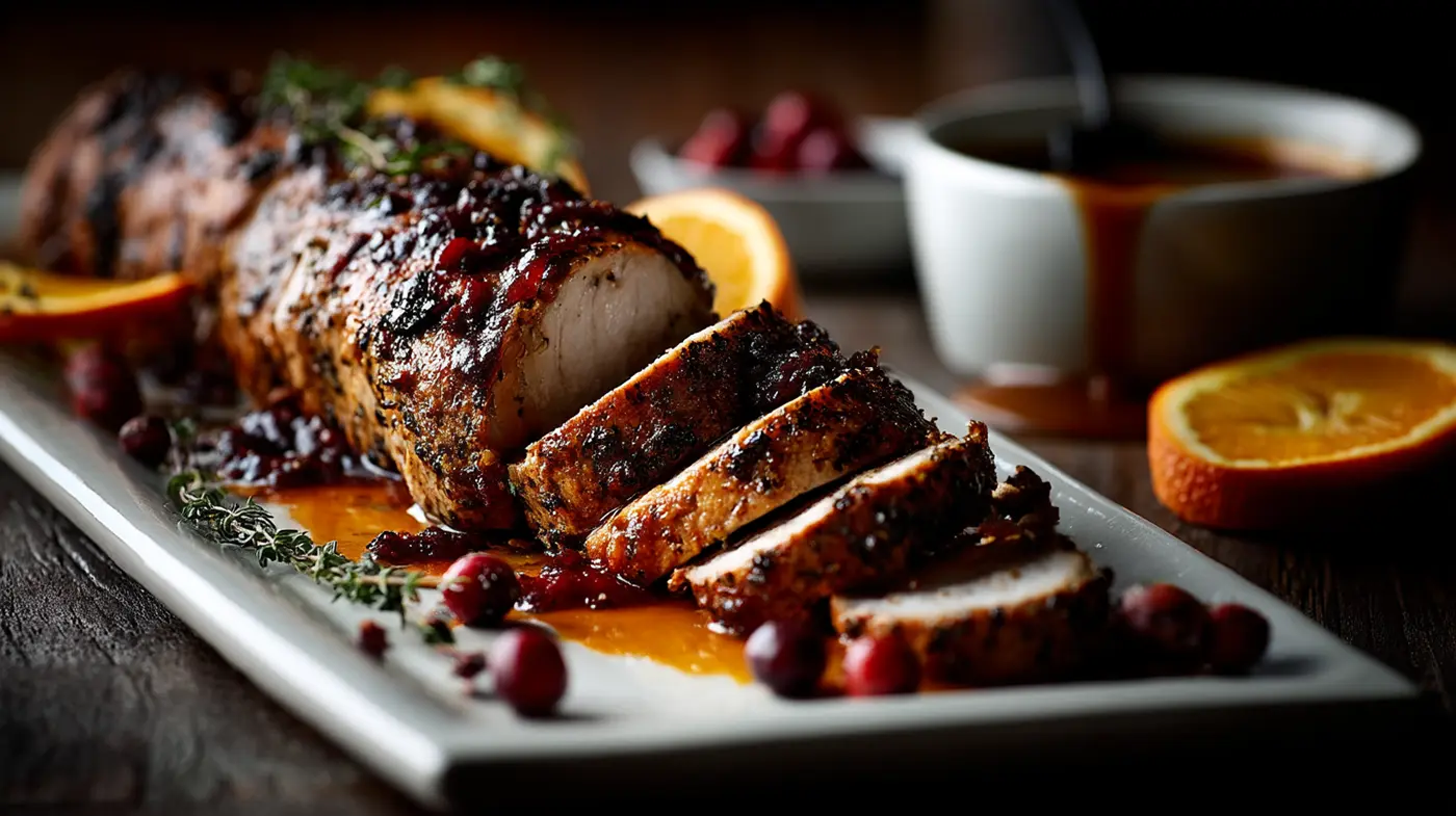 Madras-Spiced Pork Loin with Orange-Cranberry Glaze