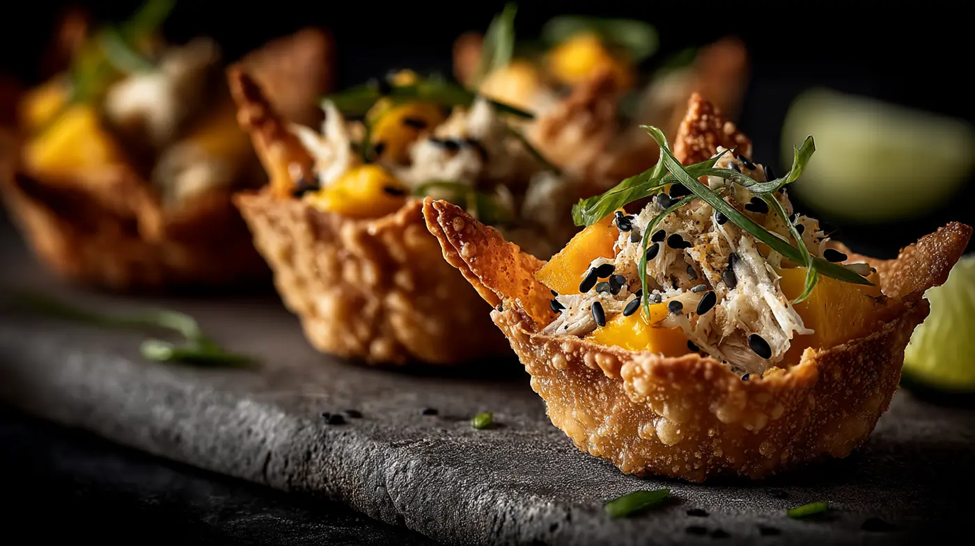 Mango Ginger Crab Cups with Crispy Wonton Shells