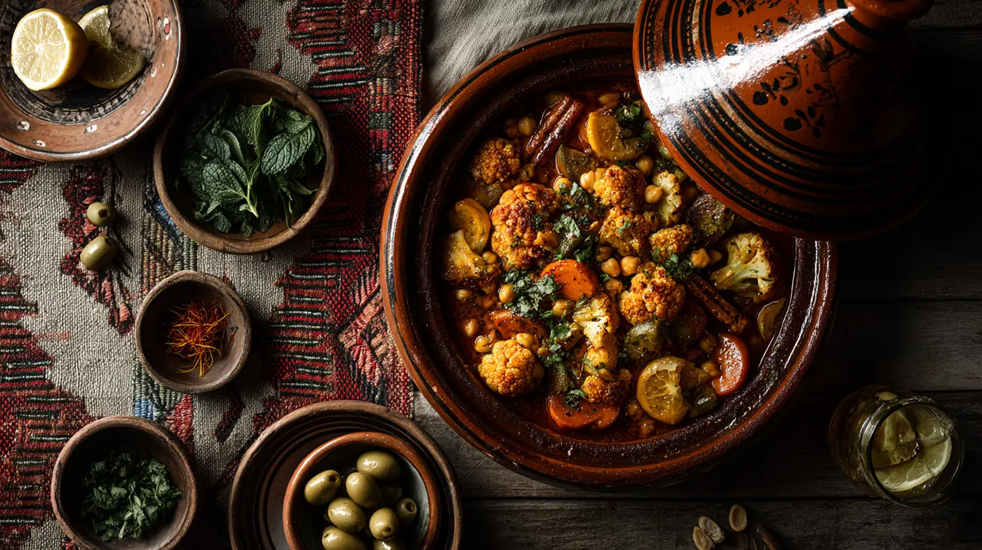 Moroccan Spiced Cauliflower Tagine with Preserved Lemon & Olives