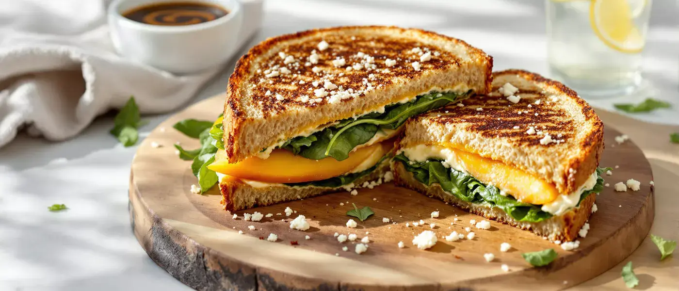 Peach, Greens, and Cheese Grilled Sandwich