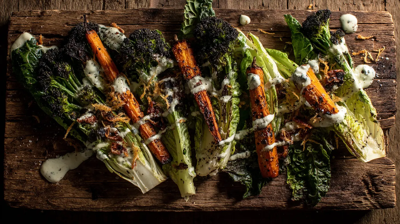 Roasted Broccoli & Carrot Caesar with Crispy Anchovies