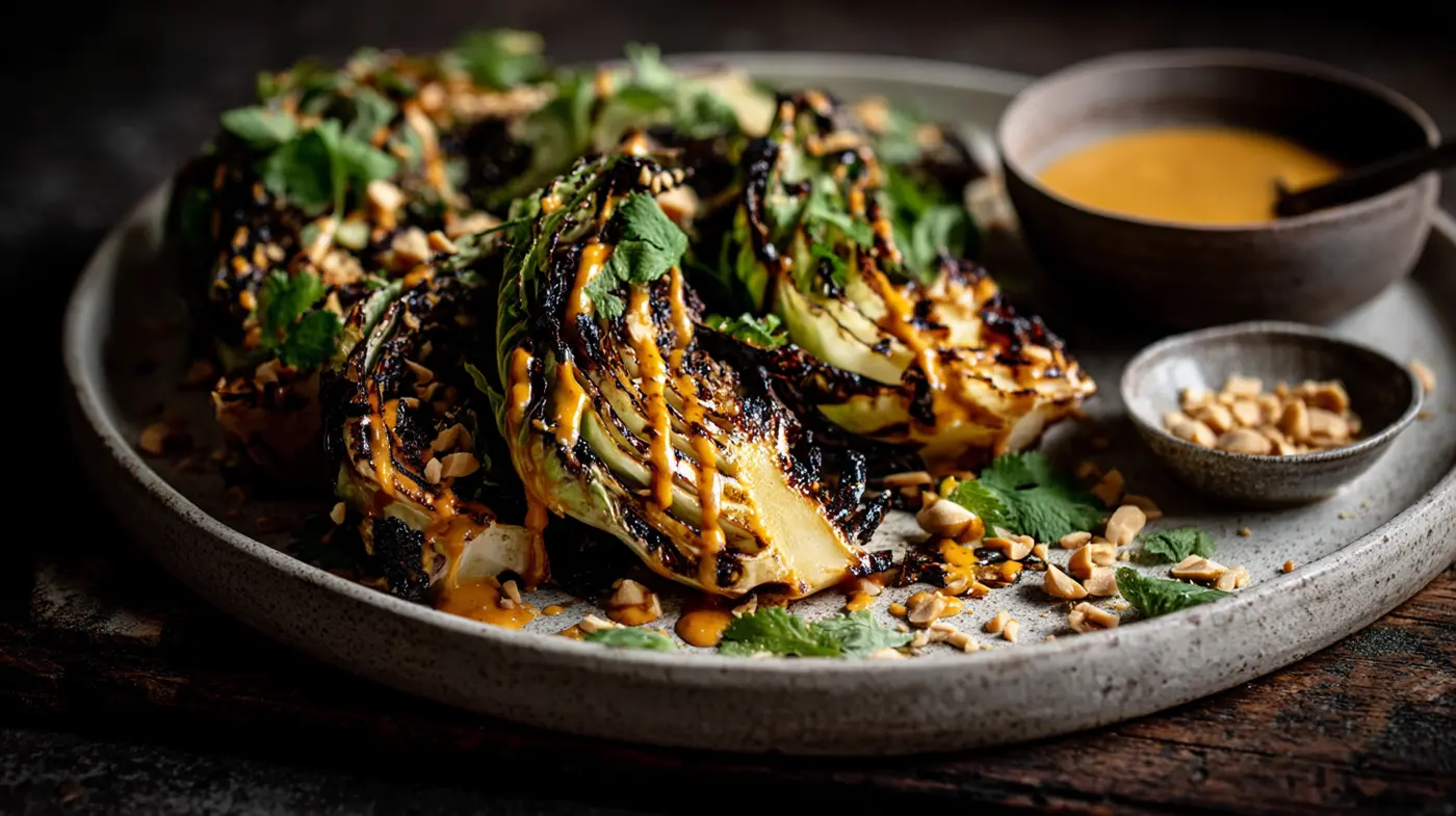 Roasted Cabbage with Peanut-Yuzu Dressing