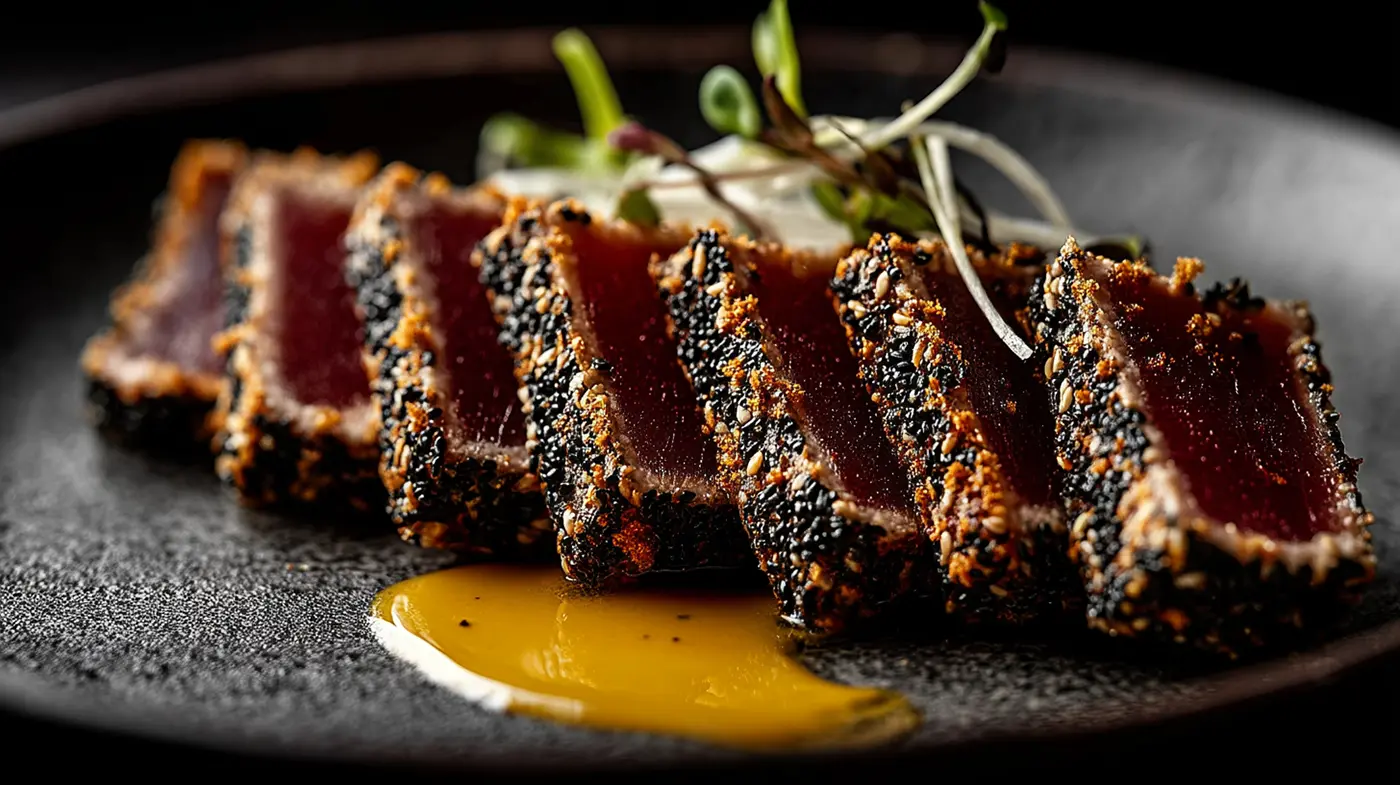 Sansho-Crusted Tuna with Electric Yuzu Ponzu