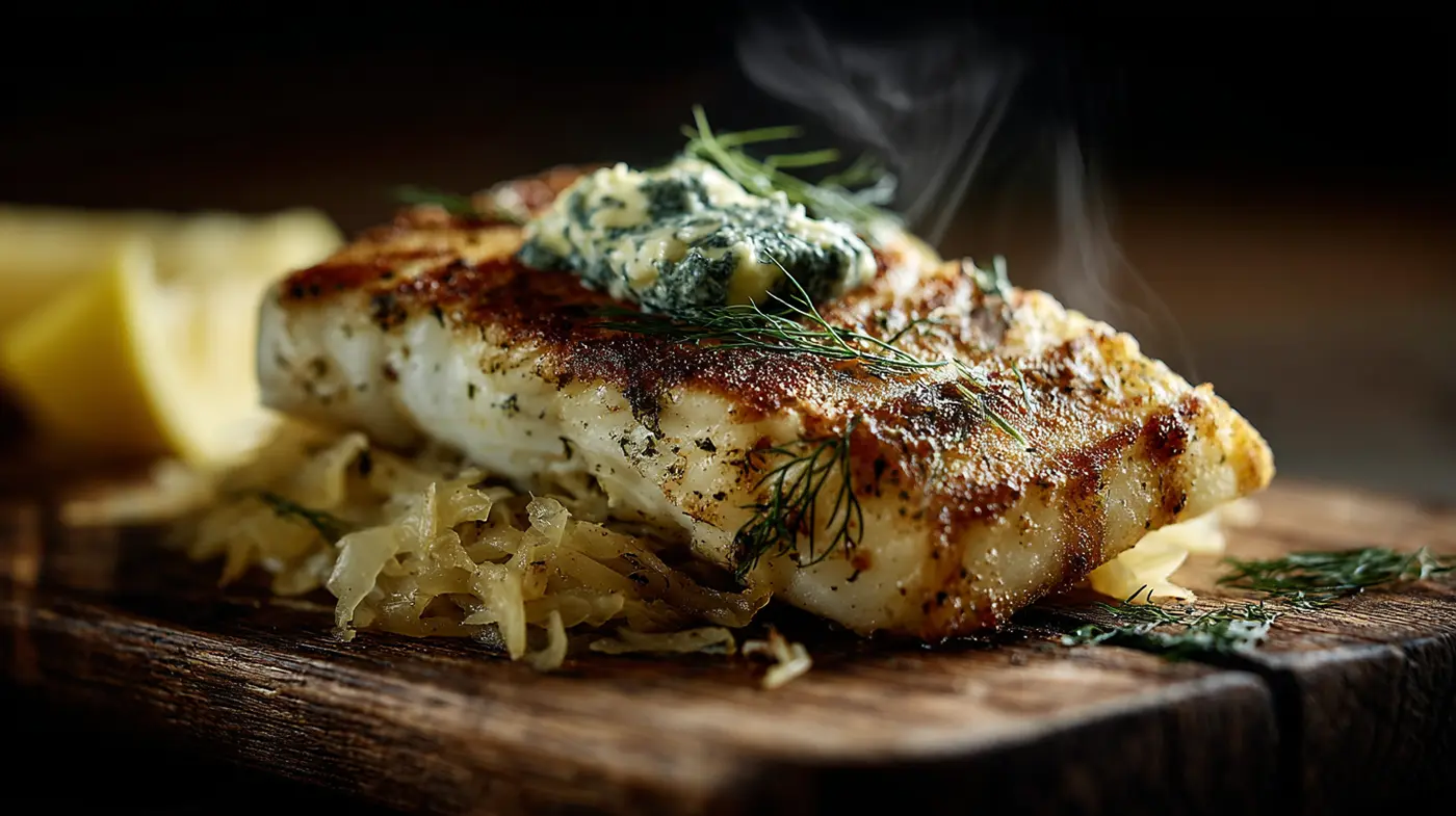 Sauerkraut Grilled Fish with Dill Butter