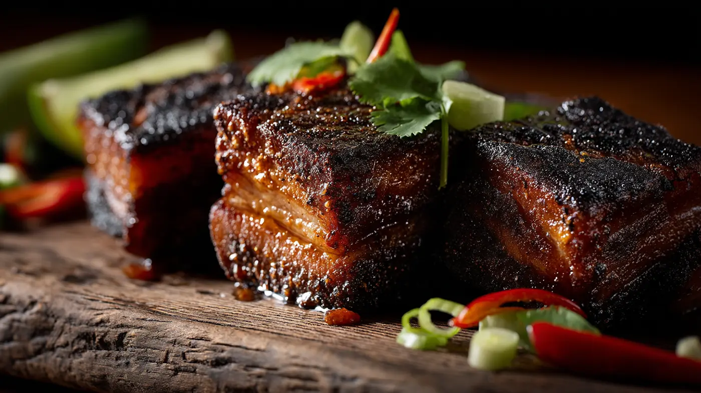 Scotch Bonnet Jerk Pork Belly with Trinidad Scorpion Glaze