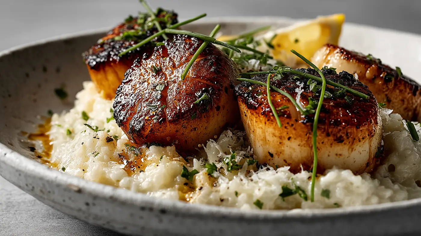 Seared Scallops with Citrus Cauliflower Risotto