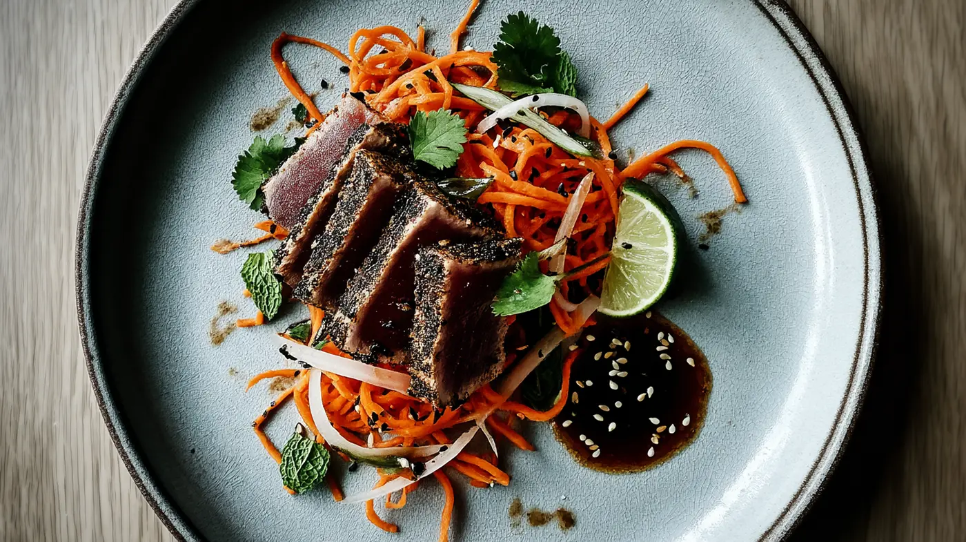 Seared Tuna with Tangy Pickled Carrot Slaw