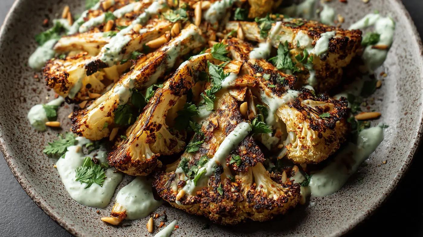 Shawarma-Roasted Cauliflower Wedges with Tahini-Mint Drizzle