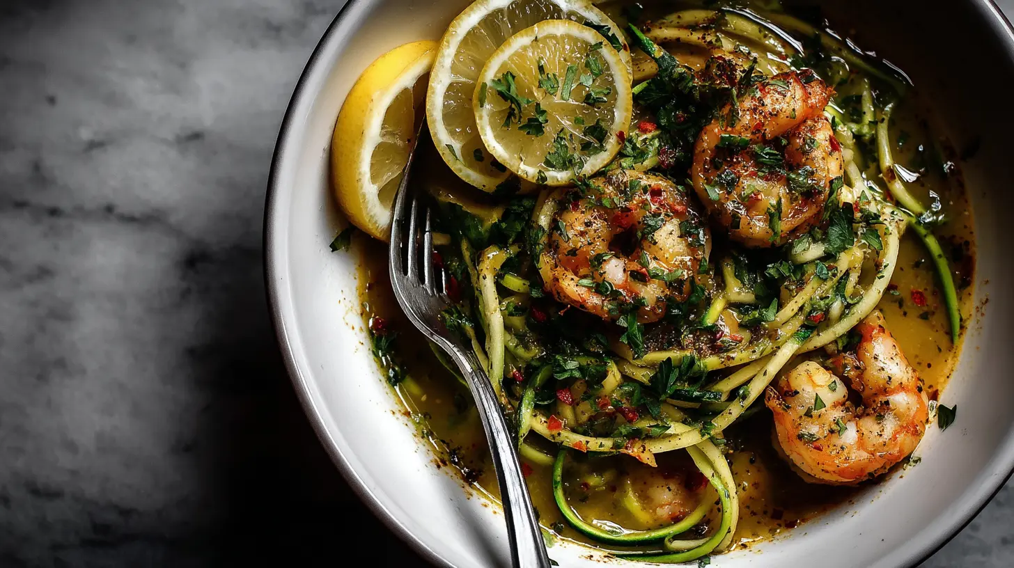 Spicy Shrimp & Zucchini Noodles with Lemon Garlic Sauce