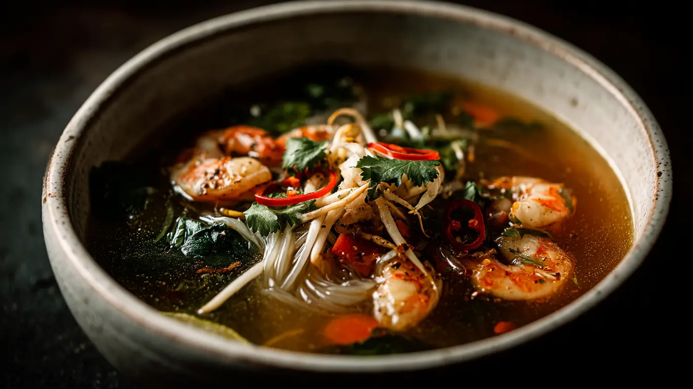 Shrimp & Shirataki Noodle Soup with Ginger