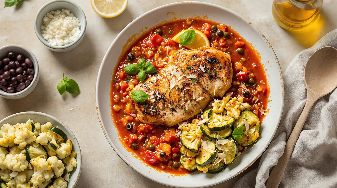 Sicilian-Inspired Baked Chicken with Vegetable Medley