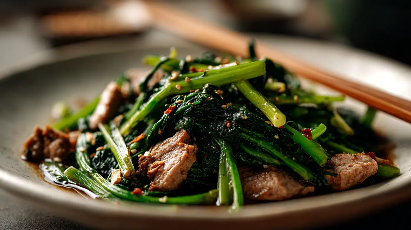 Stir-Fried Baby Kailan with Garlic Pork
