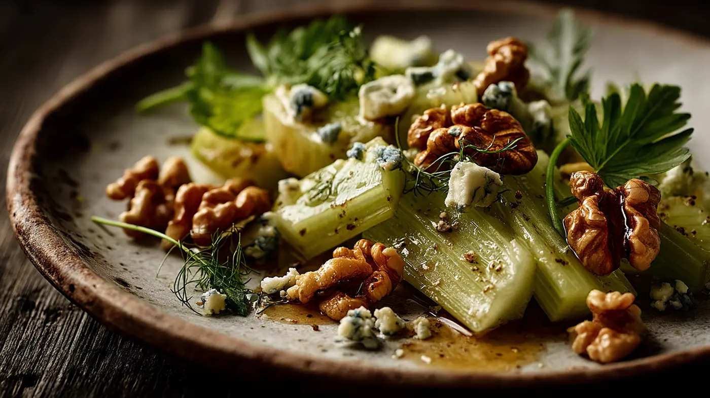 Tangy Pickled Celery Salad with Walnuts & Blue Cheese
