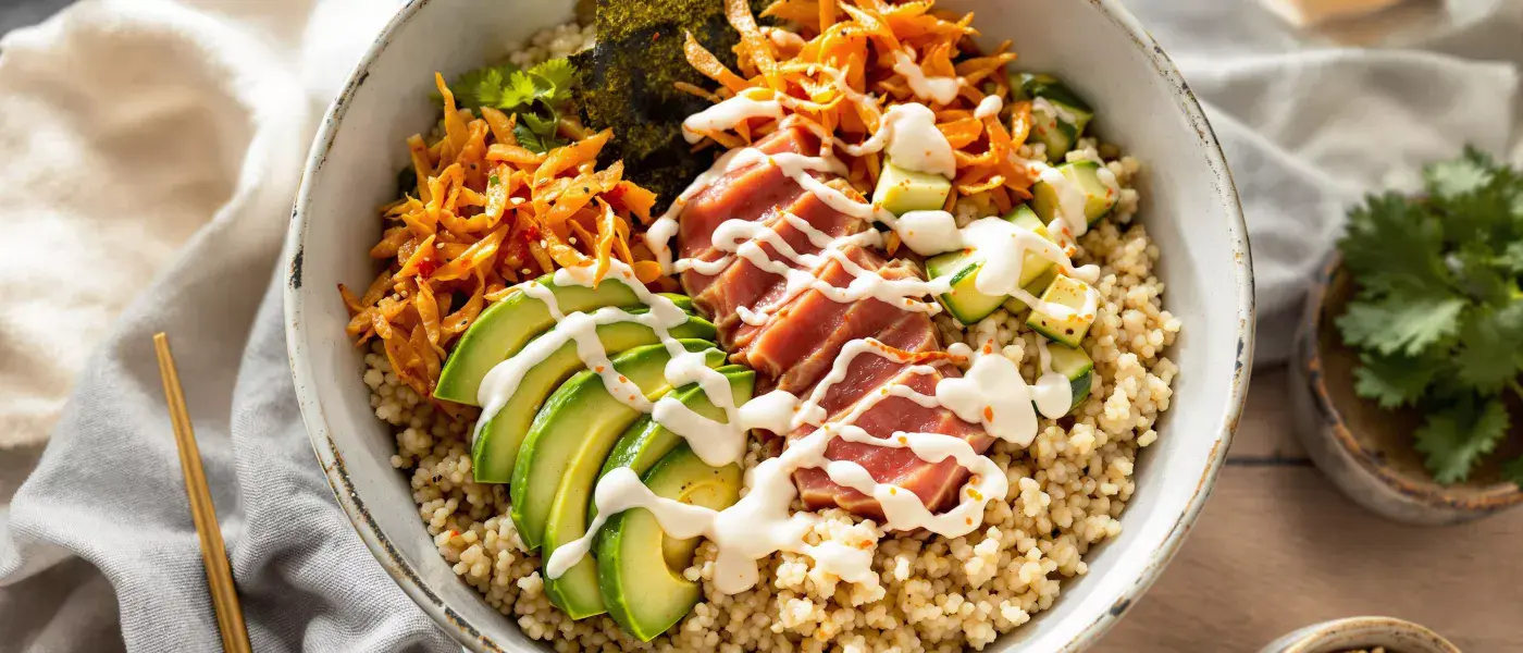 Tuna Quinoa Bowl with Greek Yogurt Sauce